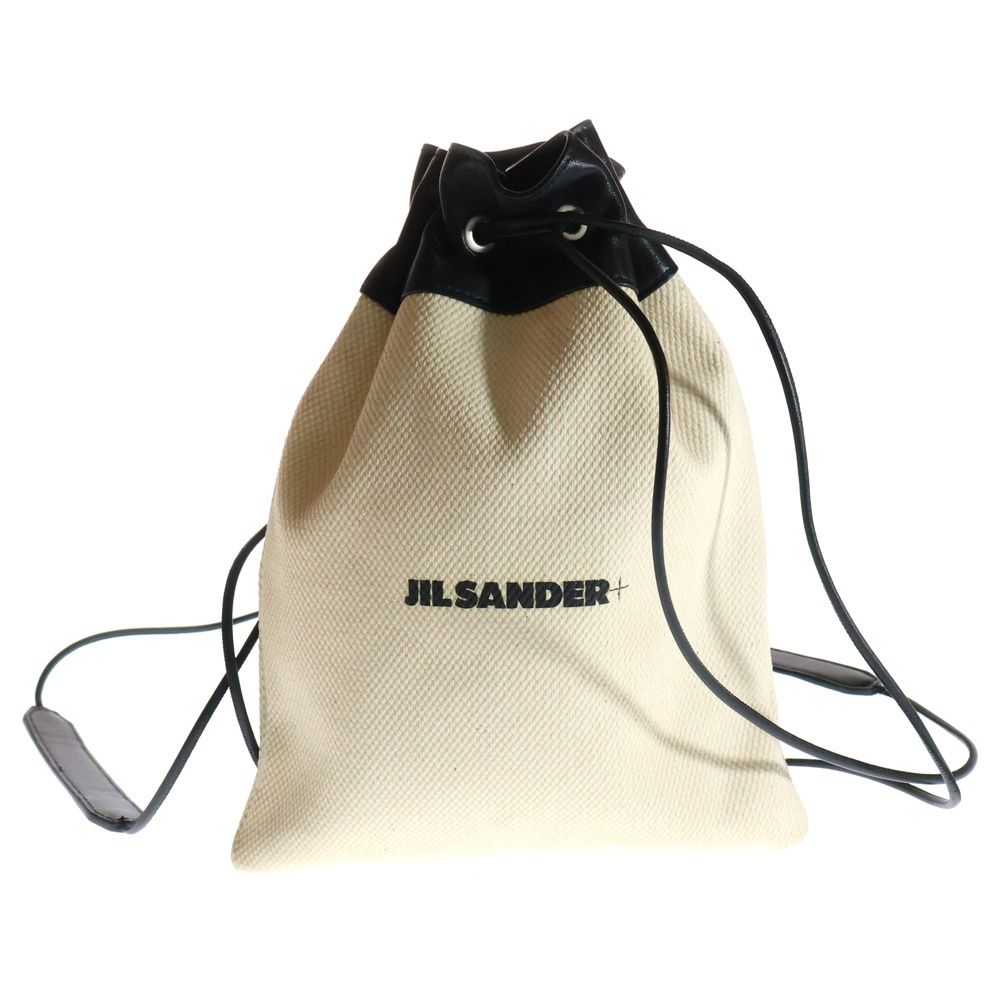 JIL SANDER ジルサンダープラス ドローストリング レザー切り替え ポーチ 巾着 ブラック|ベージュ JPUU852018 MUB75041N 105
