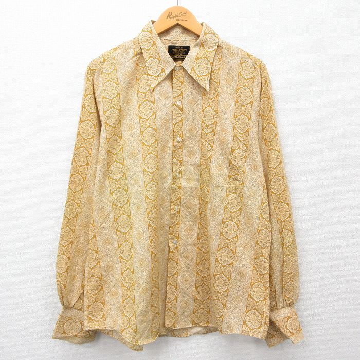 XL/古着 シアーズ 長袖 シャツ メンズ 70s 総柄 黄系他 イエロー 24jun04 中古 トップス