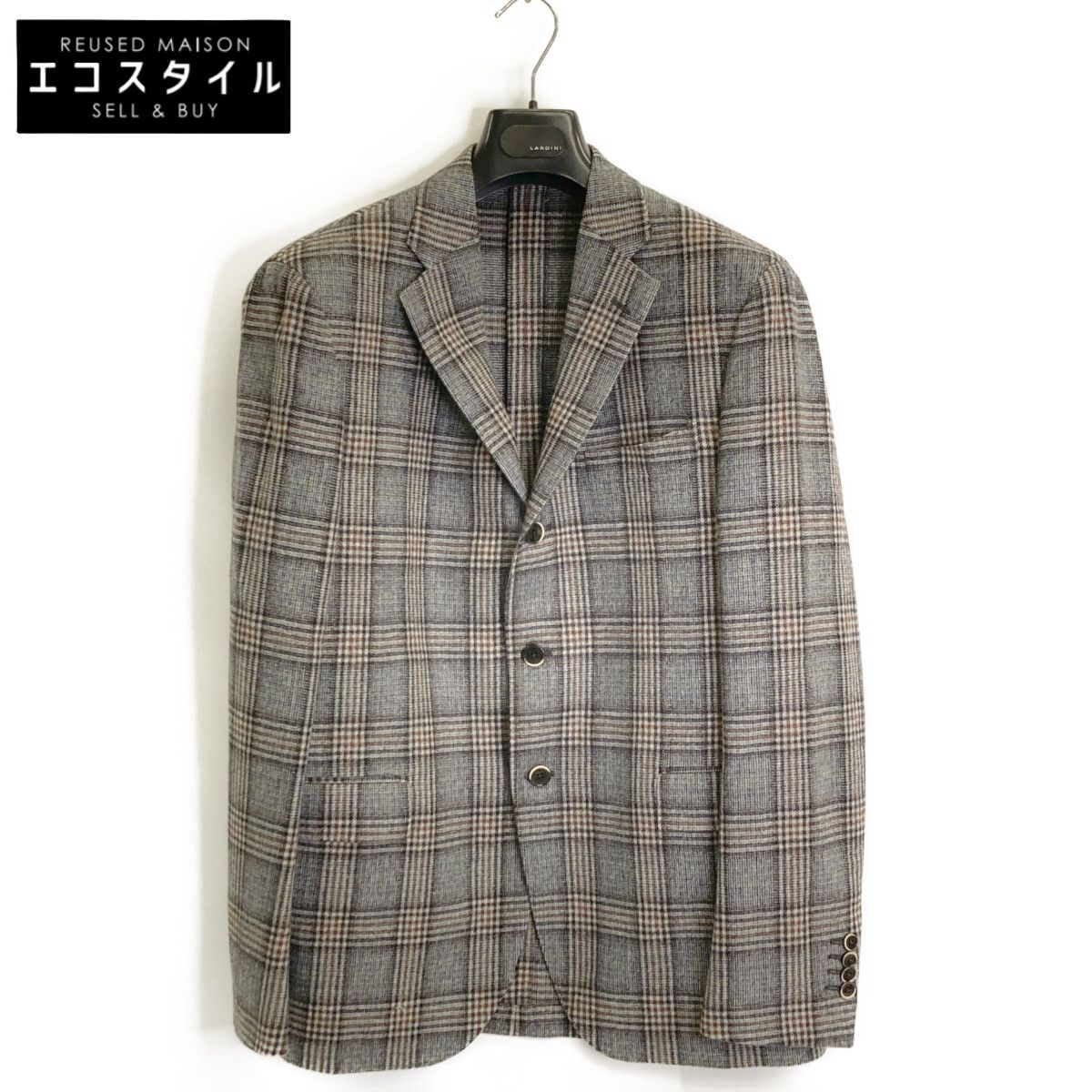 LARDINI ラルディーニ AN22547AE ｸﾞﾚｰ ﾁｪｯｸ ｳｰﾙｶｼﾐﾔ 段返り3B ﾃｰﾗｰﾄﾞｼﾞｬｹｯﾄ 52