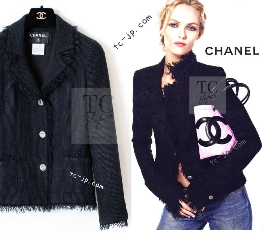シャネル ジャケット CHANEL 76万 ブラック 柔らか軽い 春夏 サマー ツイード ココボタン ウール シルク カール ラガーフェルド作品 40