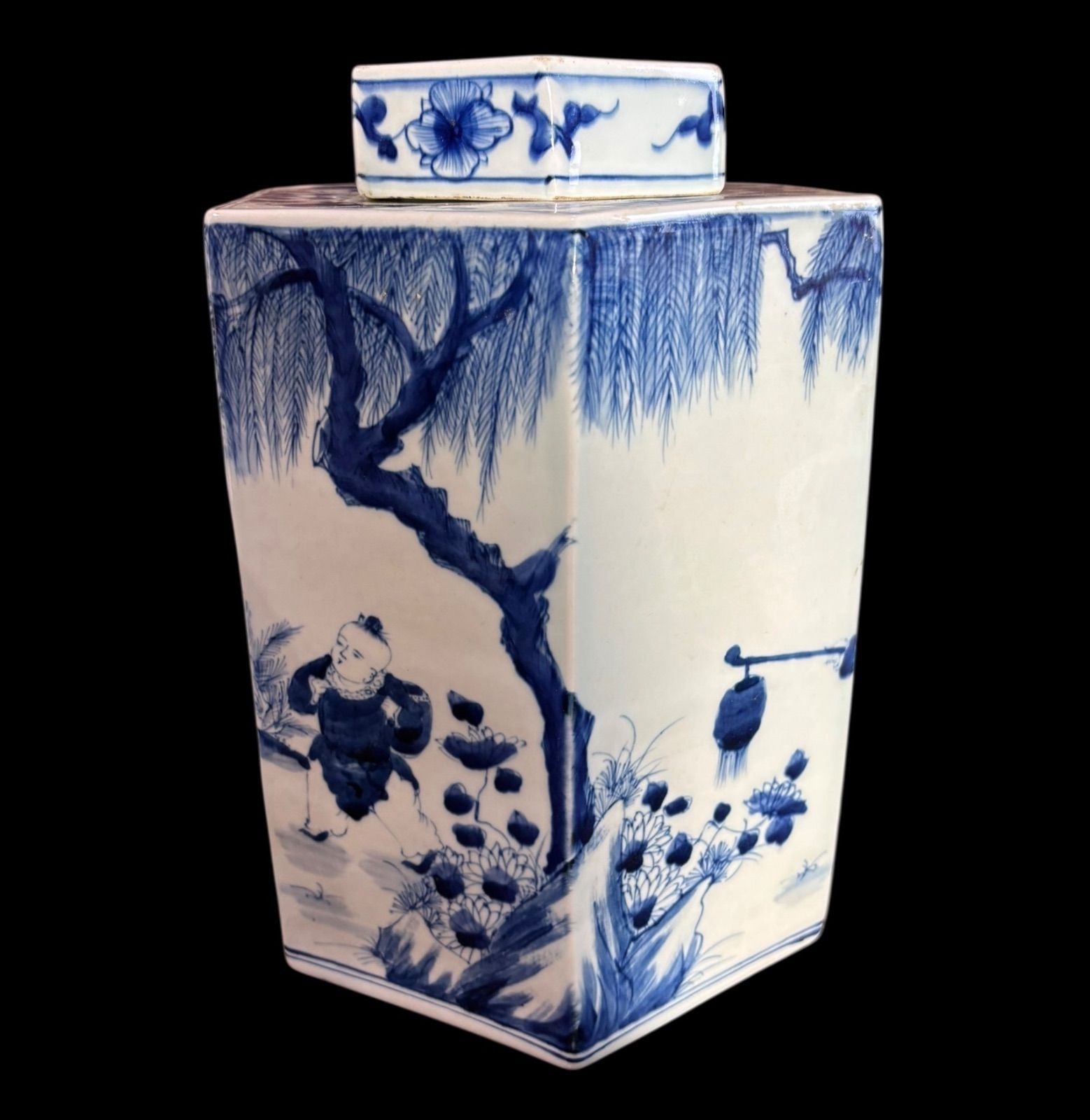 大清康熙年製 蓋付き 六角壺 [草花文風景人物絵] 中国雑貨 壺