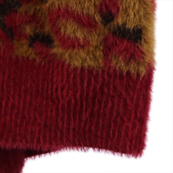 ハフ 総柄 シャギー ロングカーディガン S レッド系 HUF レディース