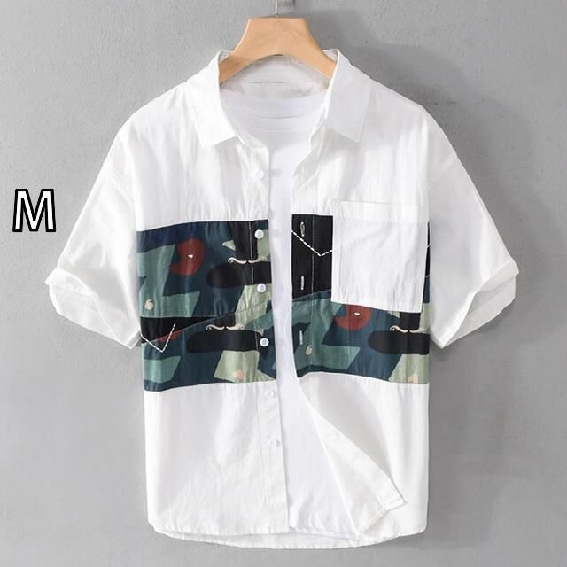 [M]メンズ ファッション 服 男性用 オシャレ シンプル 大人 かっこいい 大きいサイズ ストリート 紳士服 夏 プリント 半袖 シャツ トップス カジュアル 綿 薄手 シャツ