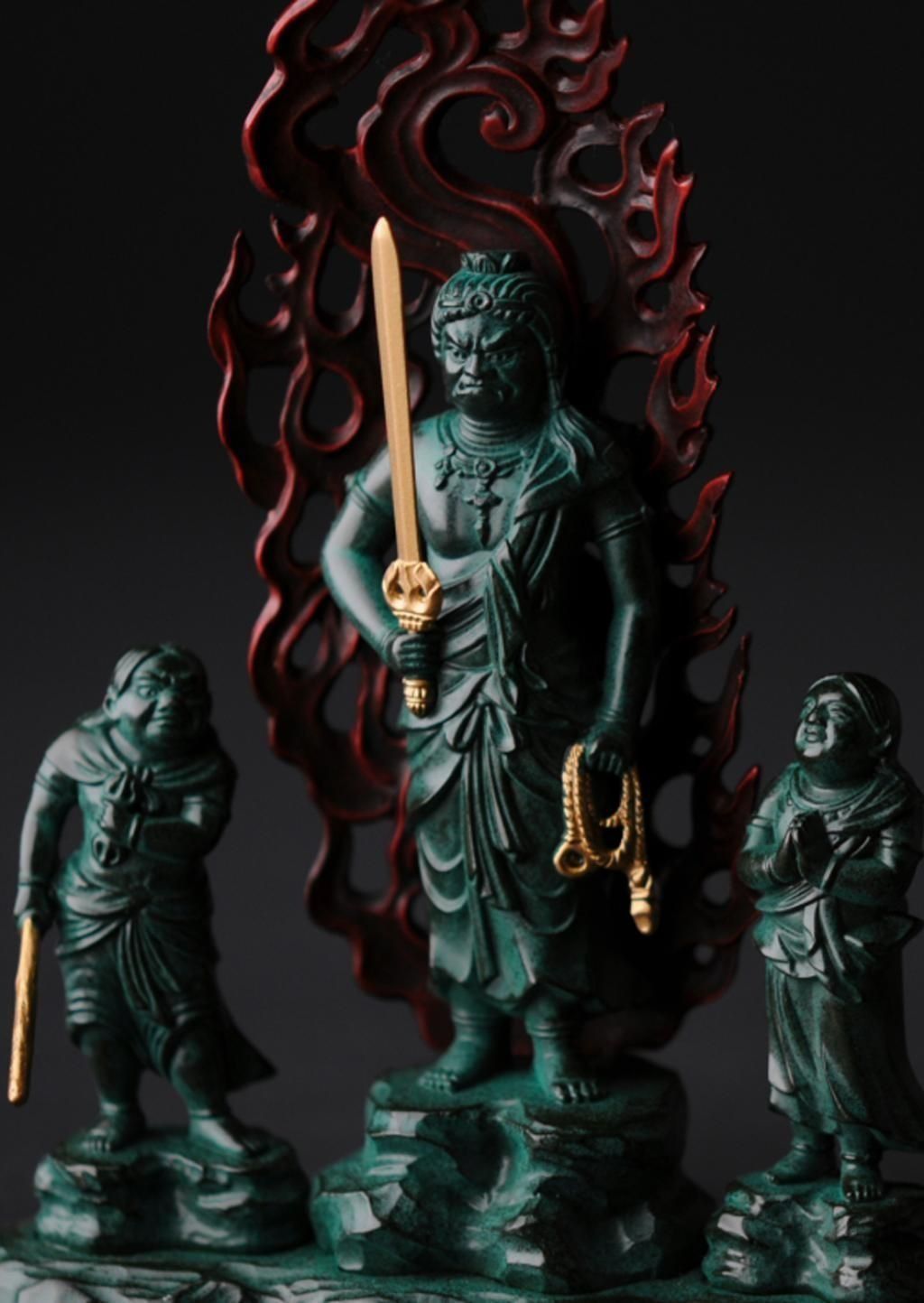  童子不動明王 総高16 cm 青銅彩色 高岡銅器 仏像 その他 日本人形 こけし