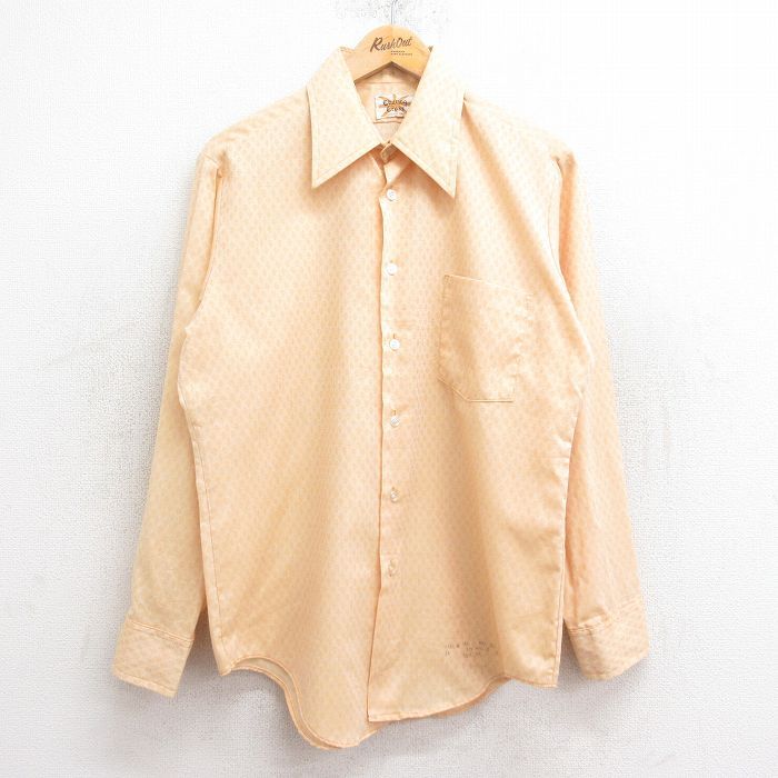 L/古着 長袖 シャツ メンズ 70s 総柄 オレンジ系 24sep06 中古 トップス