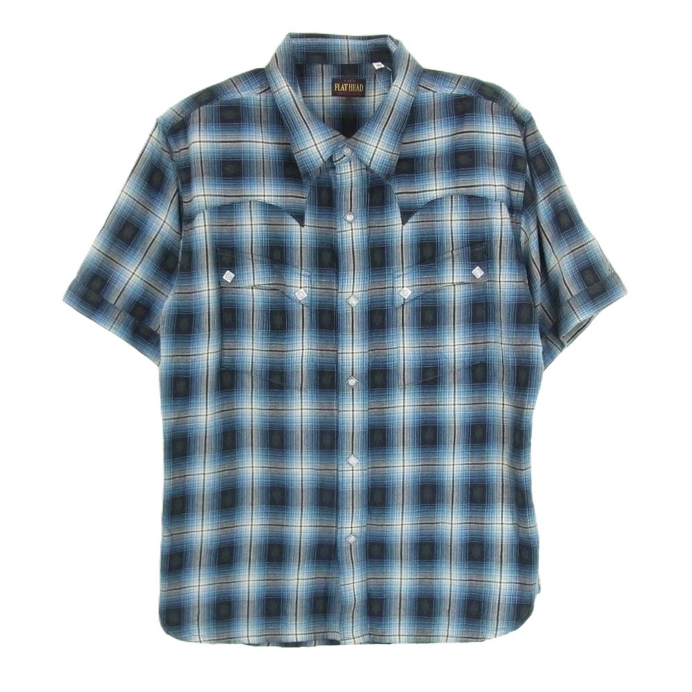 THE FLAT HEAD ザフラットヘッド CW-44HW ネイティブチェック ウエスタン 半袖シャツ ブルー系 40【中古】
