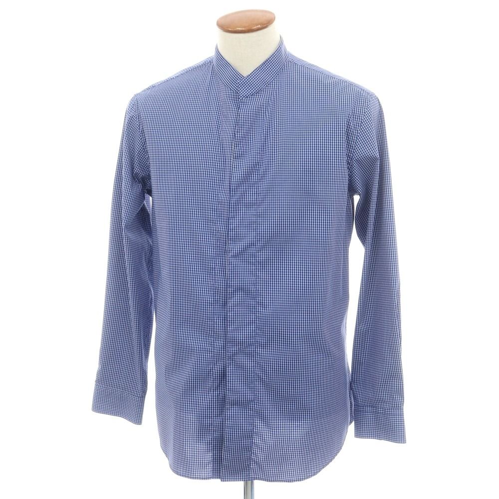 ♥ アルマーニ コレッツォーニ ARMANI COLLEZIONI ストレッチ コットンナイロン チェック カジュアルシャツ ブルーxホワイト サイズM メンズ
