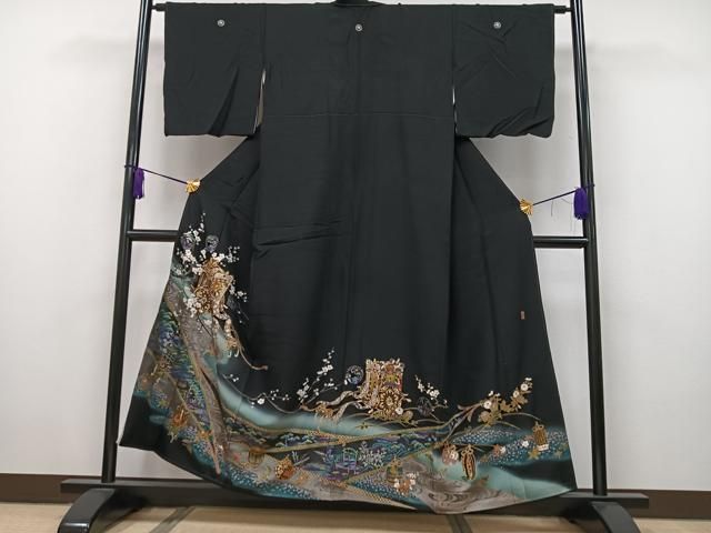 平和屋着物□豪華黒留袖 作家物 駒刺繍 御所車梅文 暈し染め