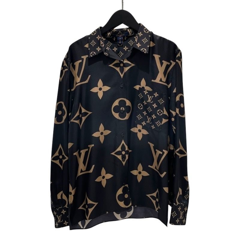 ルイ ヴィトン LOUIS VUITTON ミックスモノグラム マスキュリンシャツ 1AAGB2 ブラック シルク レディース 長袖シャツ