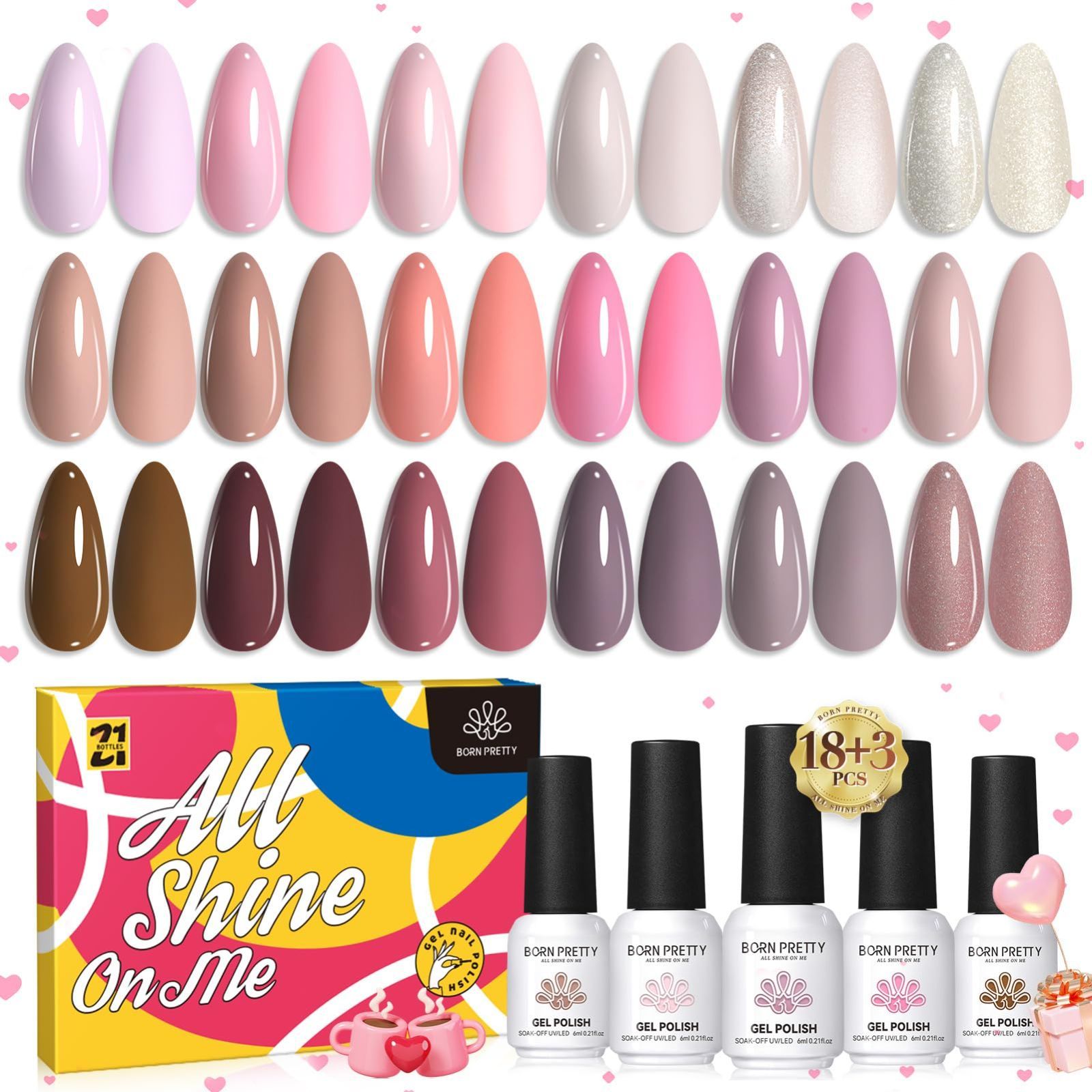 Color Modern Romance BORN PRETTY ジェルセット ジェルネイルキット マニキュアセット ヌードベージュ 発色いい ジェル セット 日常の色 耐久 塗りやすい プレゼント適用 トップ ベ ースコート マットトップコート