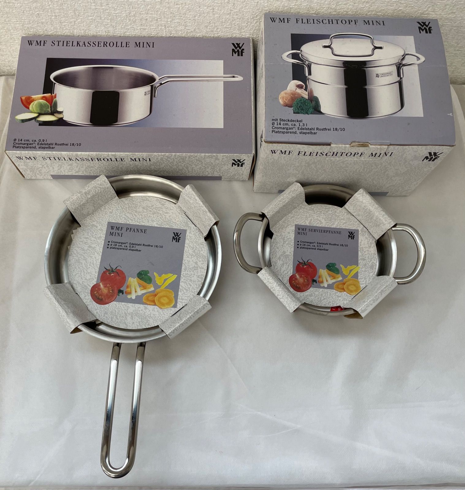 WMF　ミニ　鍋＆フライパン８点セット WMF鍋、フライパンセット新品、使用品 WMF ミニ 鍋＆フライパン8点