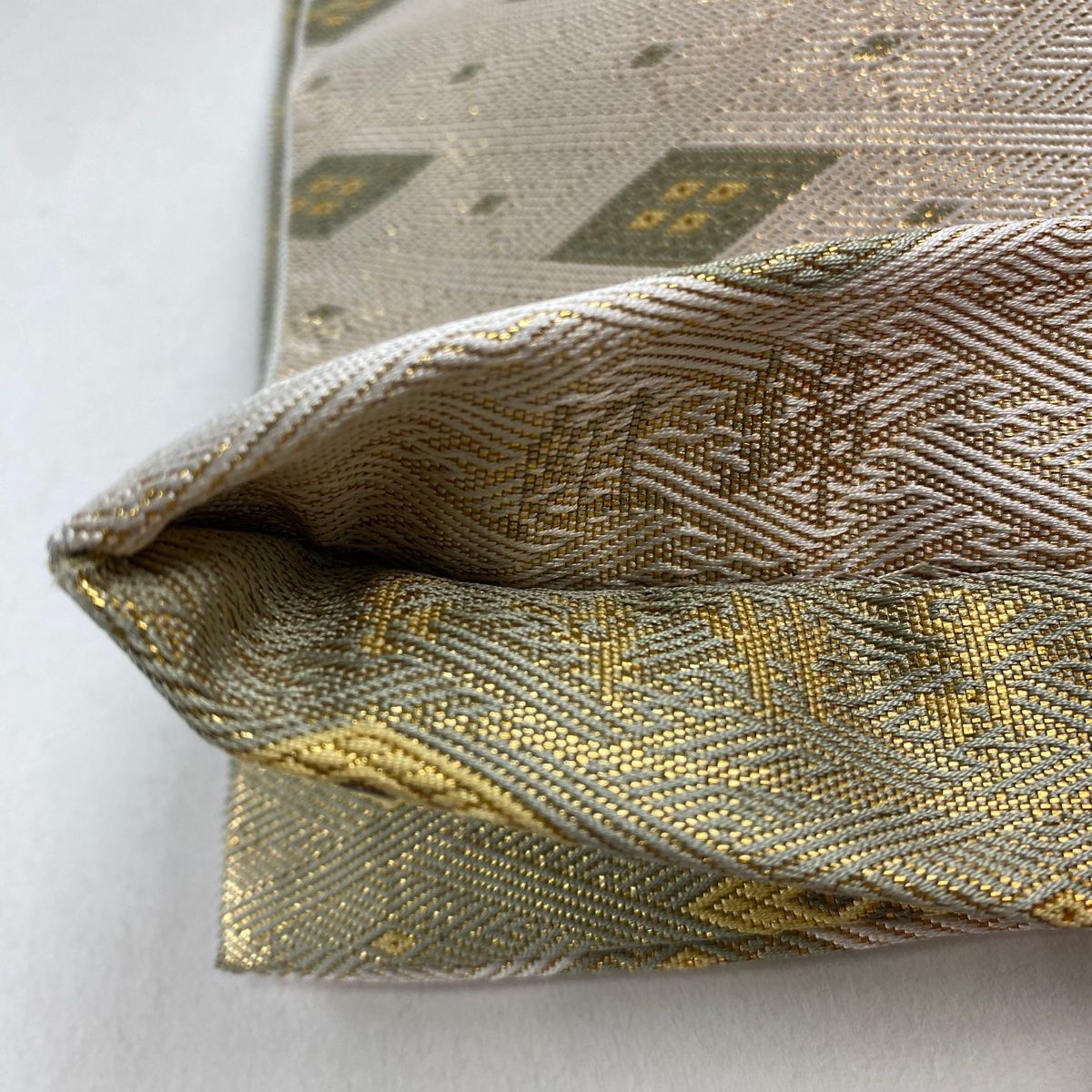 (最終市) No.2406 未使用シリーズ正絹菱縞箔袋帯　超美品 No.2406 未使用シリーズ正絹菱縞箔袋帯 超美品 レディース