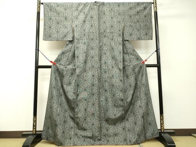 平和屋着物●上質な紬　麻の葉文様　正絹　逸品　DAAR4338tw 平和屋着物○上質な紬 麻の葉文様 正絹 逸品 DAAR4338tw