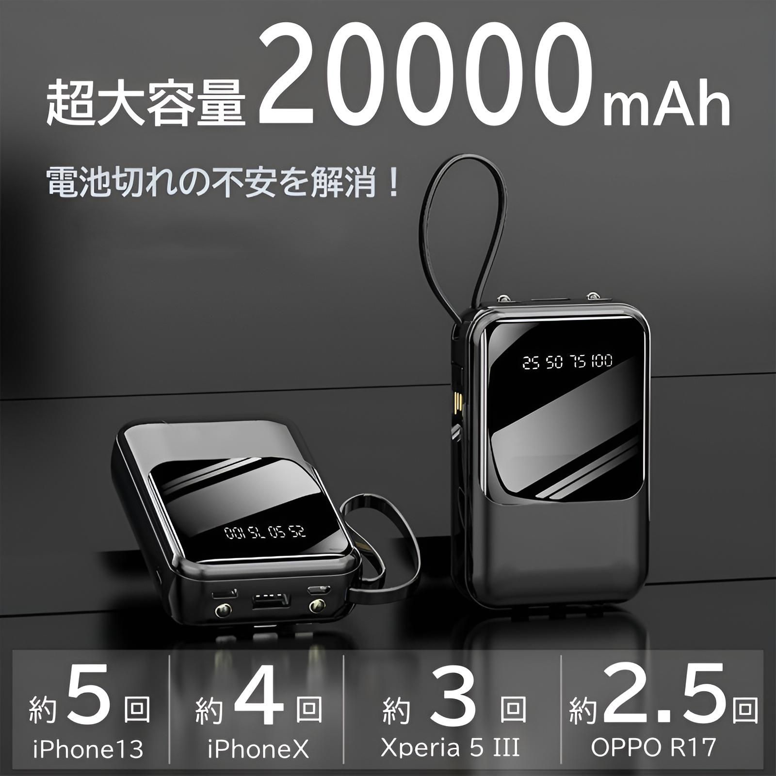 モバイルバッテリー 大容量 20000mAh 軽量 小型 iPhone Type C 急速