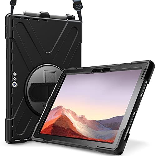 ブラック ProCase Surface Pro 7 保護ケース 耐衝撃 バンパーケース 360回転スタンド機能 調節可能なショルダーストラップ 対応端末： Surface Pro 7 Plus/Pro7/Pro 6/ Pro 5th Gen/Pro 201