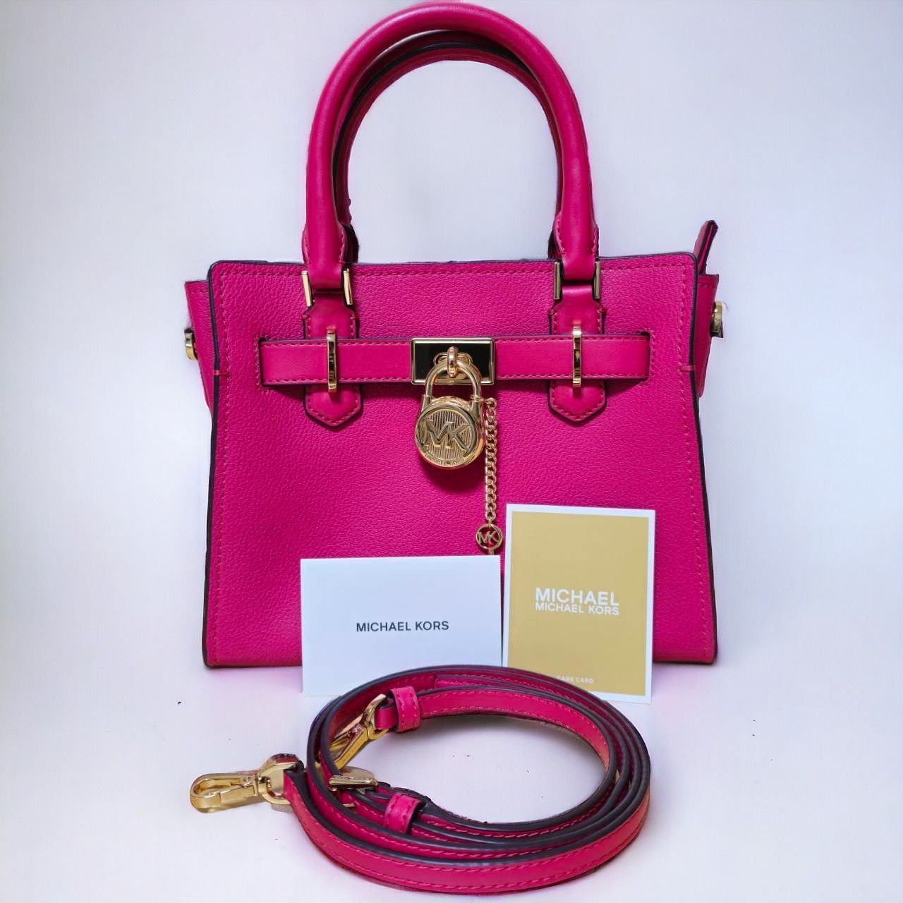 新品 未使用品 マイケルコース ハミルトン スモール サッチェル ハンドバッグ 2way レザー ピンクパープル Michael Kors  Hamilton Small Satchel Handbag 2way Leather Pink Purple