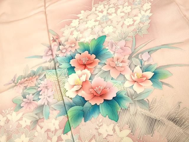 平和屋着物□訪問着 刺繍 雪輪地紙花文 金糸 銀彩 正絹