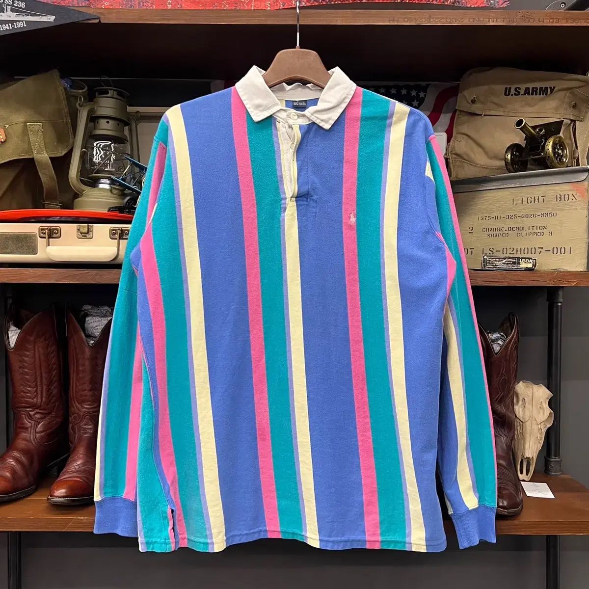 80s ー 90s ポロ Ralph Lauren(ラルフローレン) キャンディー ストライプ パターン PK ラグビーシャツ シャツブロックコア