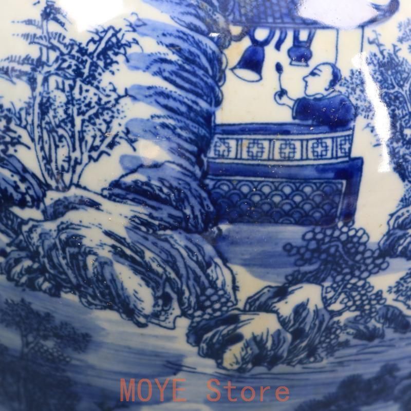 清康熙鯖山水人物獅子頭将軍缶 景徳鎮 陶磁器 装飾品 現代工芸品 美術