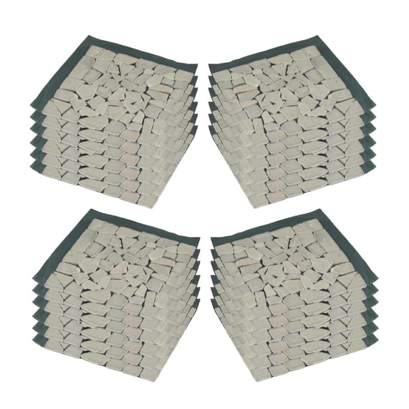 リビングアウト Living Out 天然石マット 30 x 30cm 24枚セット グリーン タイル 石畳 敷石 防草シート 庭石 DIY 洋風 防草マット 雑草対策 ガーデン 敷くだけ 置くだけ 0