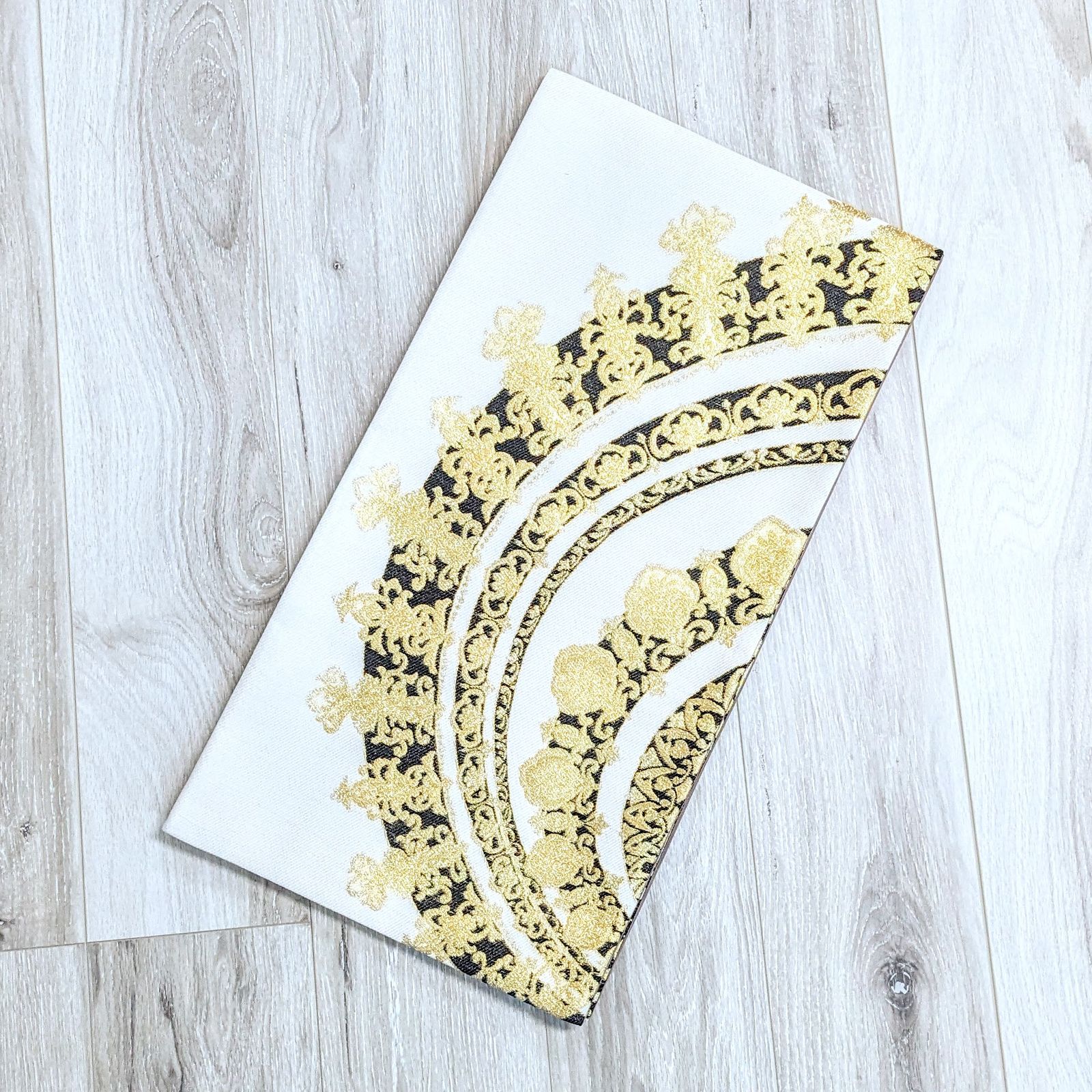 【新品・仕立て上がり】正絹 袋帯 白 薄いベージュ ゴールド ub264綾袋帯
