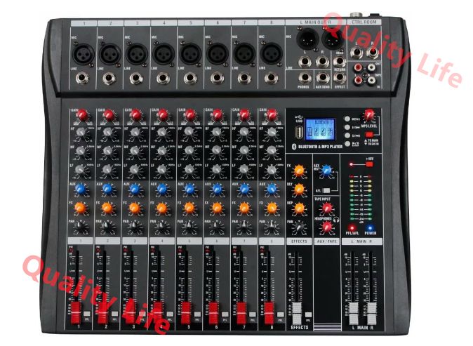 DX8プロフェッショナルミキサーサウンドボードコンソール8チャンネルデスクシステムインタフェースデジタルUSB MP3入力48V Phantom Power Stereo DJ Studio FXスチールシャーシ PC用ブラックBluetooth