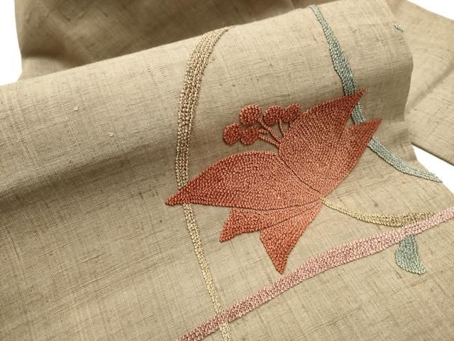 平和屋着物○中国三大刺繍 相良刺繍 総刺繍 九寸名古屋帯 枝花文 正絹