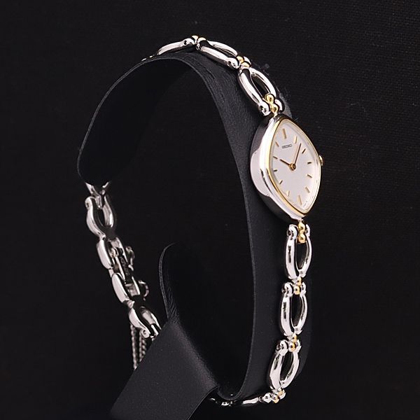 稼働 良品 セイコー QZ 2P20-5990 ひし形 シルバー文字盤 レディース