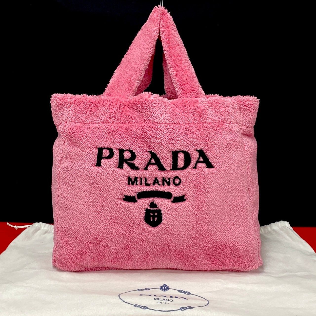 ほぼ未使用 希少品 袋付 PRADA プラダ テリー トートバッグ ロゴ 