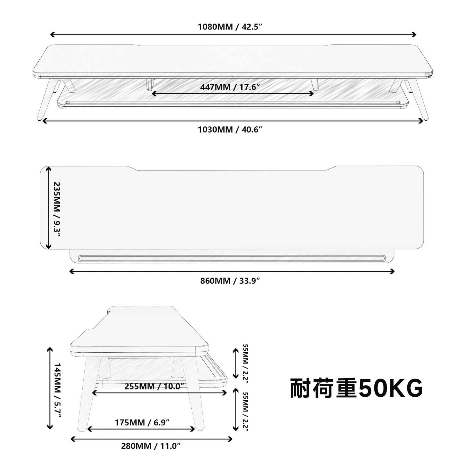 Fenge モニター台 卓上 机上台 パソコン台 机上ラック 60cm横幅 2段