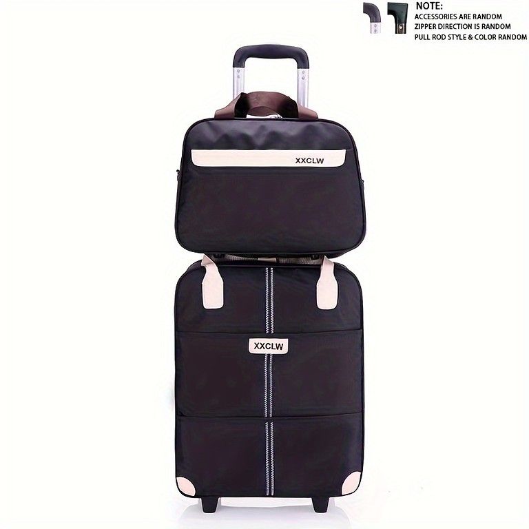 旅行 出張に ローリングダッフルバッグ 伸縮ハンドル インラインスケートホイール付 ナイロン製 ポータブルスーツケース トラベルバッグ 2点セット ブラック