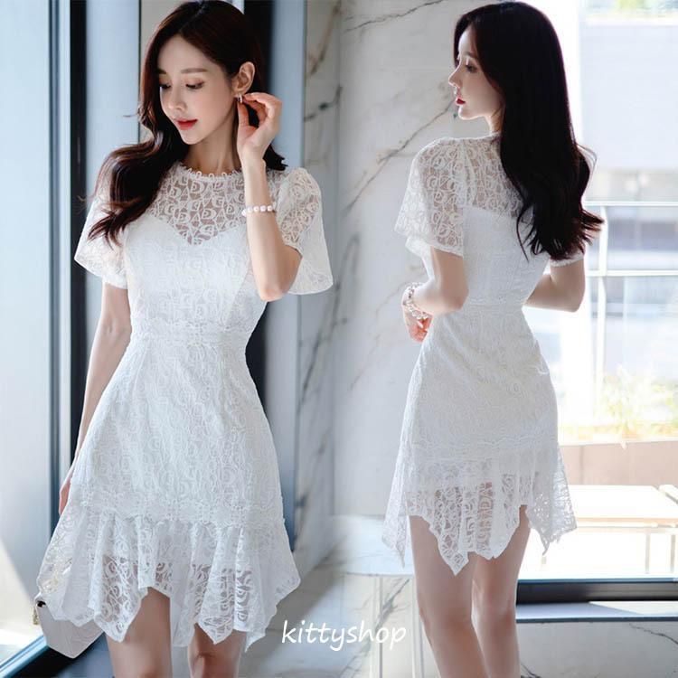 【新品セール】 ♡かわいい♡お嬢様風♡ミニワンピース♡レース ホワイトワンピース レースワンピース 夏 マーメイド 白 20代 30
