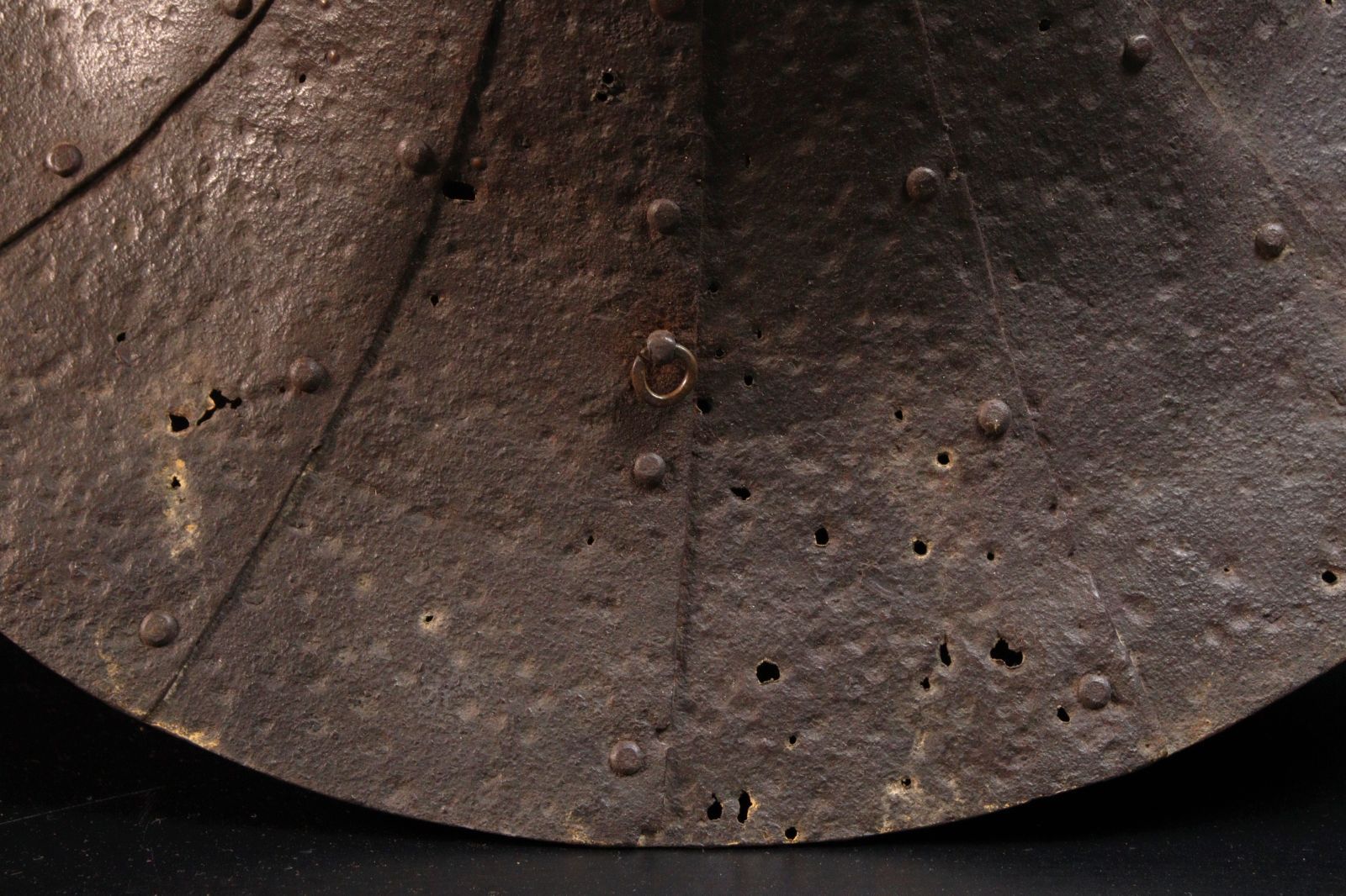 江戸時代 轡家紋 鉄地 十六枚張陣笠 42.5cm 1106g 唐物 骨董 古