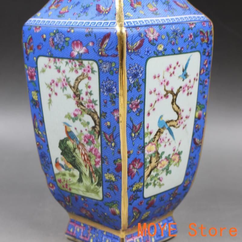 清乾隆琺瑯彩蒔金花鳥六方梅瓶 景徳鎮 陶磁器 装飾品 工芸品 美術品 置物 清乾隆琺瑯彩蒔金花鳥六方梅瓶 景徳鎮 陶磁器 装飾品 工芸品