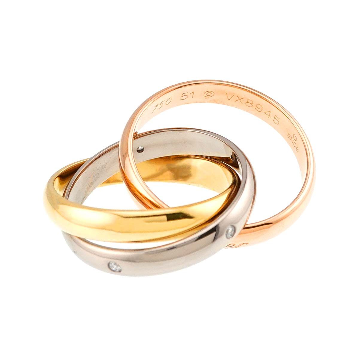 アメリCartier トリニティー　ゴールドリング 証明書付き カルティエ Cartier トリニティ MM #51 リング ダイヤ 5P K18 YG