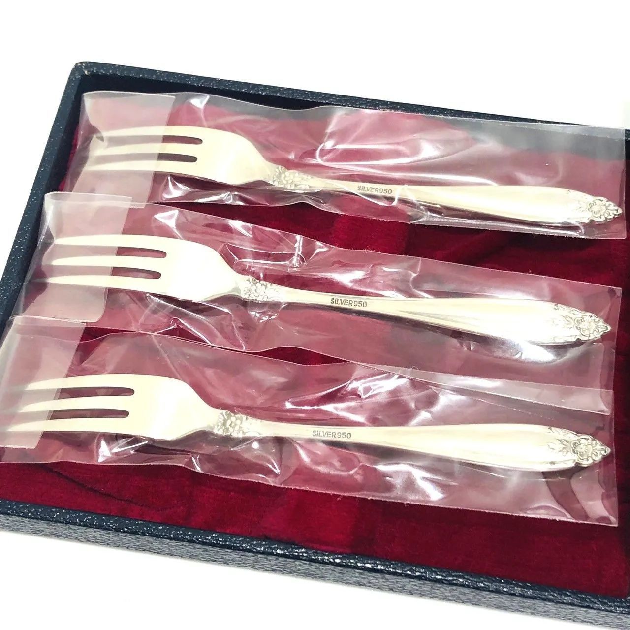 天賞堂 銀製 フォーク 3本セット SV 950 銀器 カトラリー ケース付 経年 006064