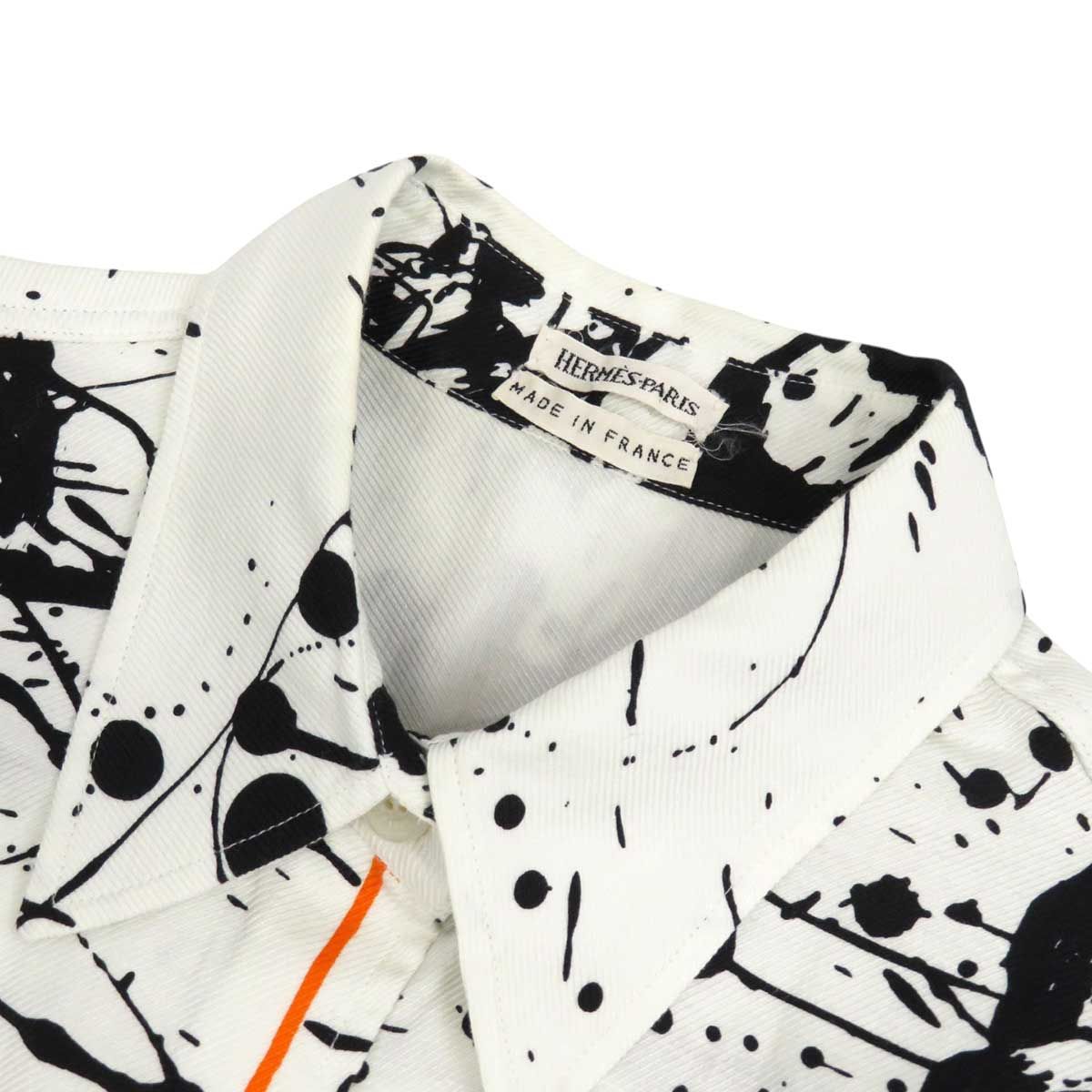 エルメス ペイント ショートスリーブ シェルボタン シャツ レディース ホワイト ブラック HERMES 中古 【アパレル・小物】 エルメス ペイント ショートスリーブ シェルボタン シャツ