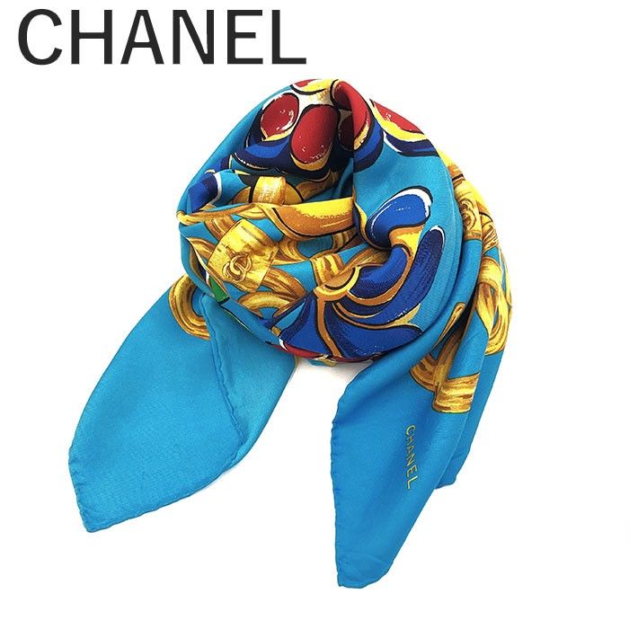シャネル CHANEL スカーフ 花柄 ロゴ チェーン柄 カラフル