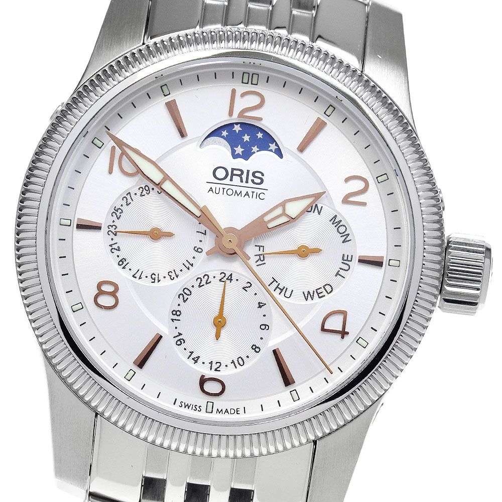オリス ORIS 7627-40 ビッグクラウン コンプリケーション デイデイト ムーンフェイズ 自動巻き メンズ美品_839698
