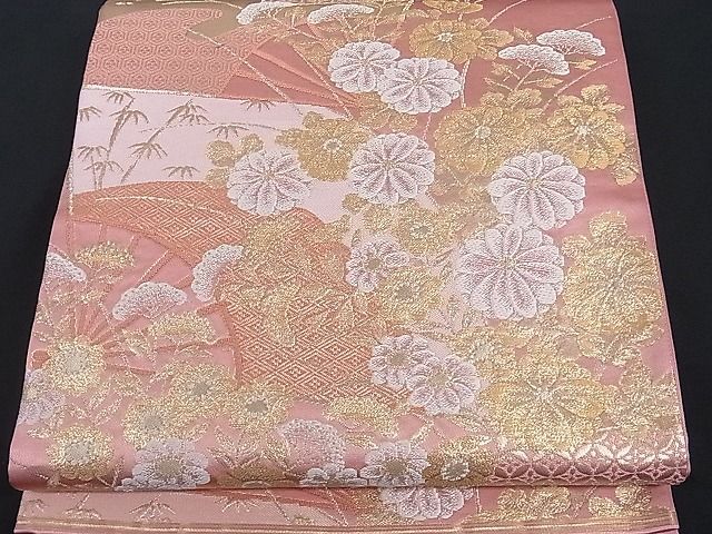 平和屋1□極上 西陣 河村織物謹製 手織り 六通柄袋帯 蒔絵菊花文 金糸