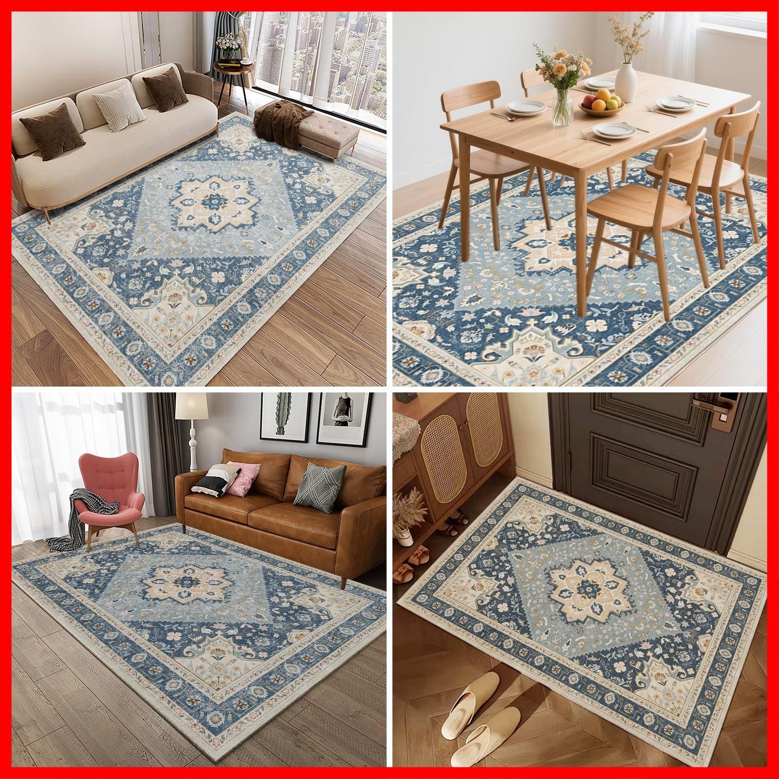 数量 ペルシャ風 花柄 ラグ 軽量 ラグマット 洗える 絨毯 カーペット 耐磨耗性 ホットカーペット対応 滑り止め 北欧 室内 200x250cm 約3畳 ブルー2 玄関マット マット HiChiclife