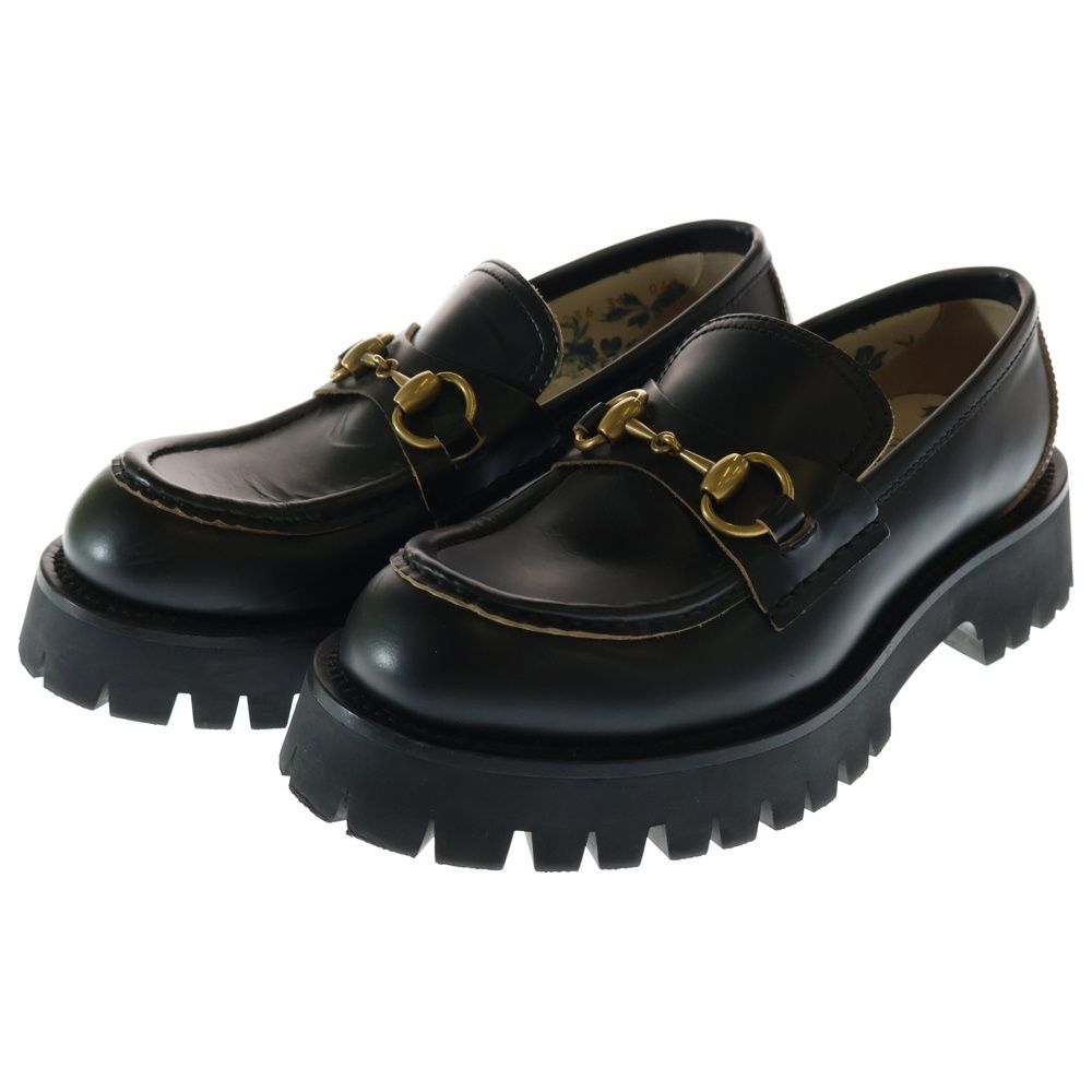 GUCCI グッチ ホースビット ローファー ビーエンブロイダリー レザーシューズ ブラック ゴールド レディース 577236