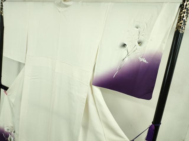 平和屋本店■極上　訪問着　カラー　暈し染め　銀彩　白×紫　ロング丈　逸品　DZAB1415kh5 平和屋本店□極上 訪問着 カラー 暈し染め 銀彩 白×紫 ロング丈 逸品