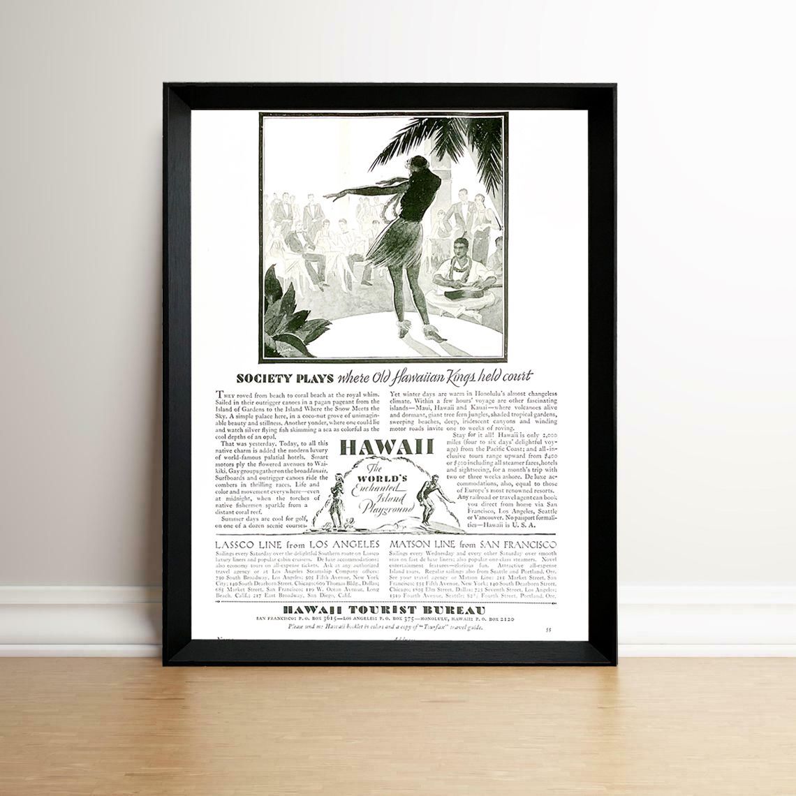 ハワイ フラダンス 40年代 アメリカ ヴィンテージ 広告 額付 ポスター