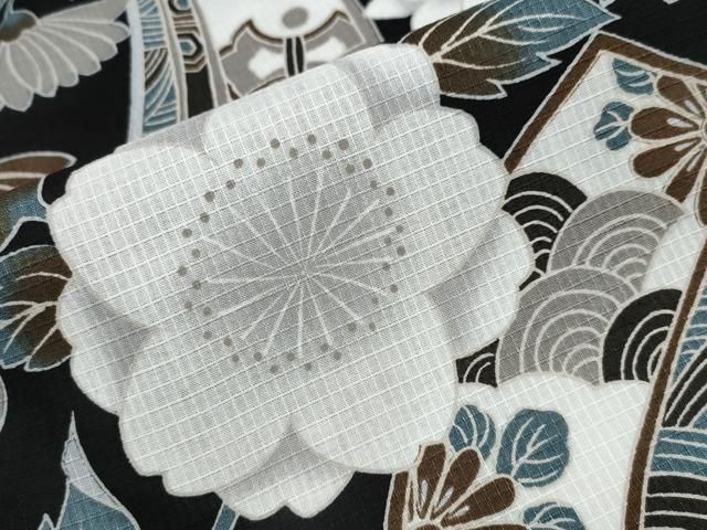 【新品】夏物綿紅梅　浴衣　着尺 平和屋着物∴夏物 浴衣 綿紅梅 束ね熨斗吉祥花文 黒地 綿 逸品