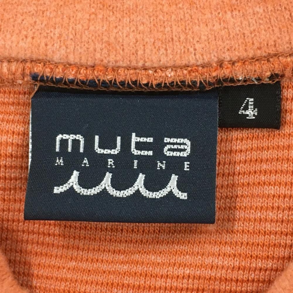 叶える 超 ムータマリン 長袖ハイネックシャツ オレンジ×白 起毛素材 アクリル混 メンズ 4 S ゴルフウェア モデル muta