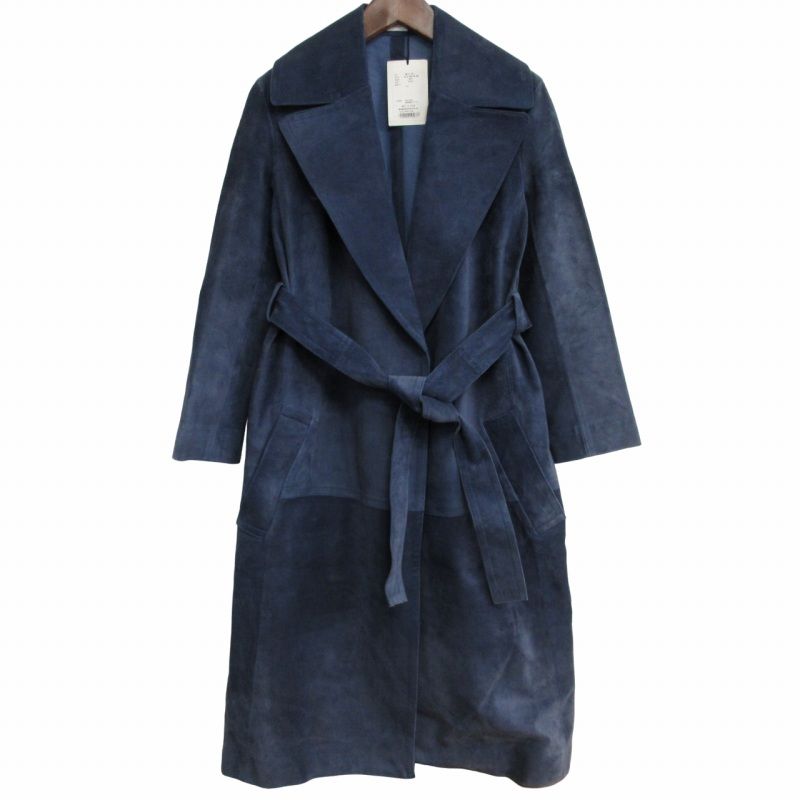 マディソンブルー MADISONBLUE タグ付 最高級 BELTED TRENCH COW SUEDE COAT スエード トレンチコート ベルト付  ロング マキシ ネイビー 紺 00 XSサイズ MB191-2007 0810