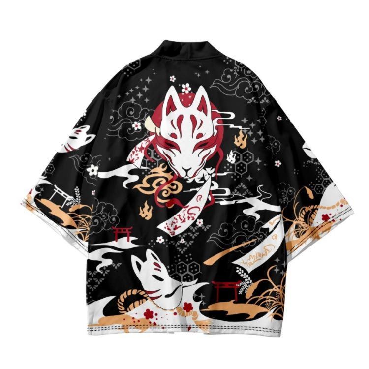 【ヴィンテージ】古着 羽織 着物 カーディガン 総柄 花柄 黒 金 赤 レトロ 羽織 着物カーディガン メンズ レディース アウター 花柄 薄手 総柄