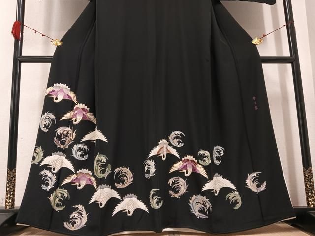 平和屋着物○京の名門 じゅらく謹製 帝王紫 黒留袖 群鶴稲