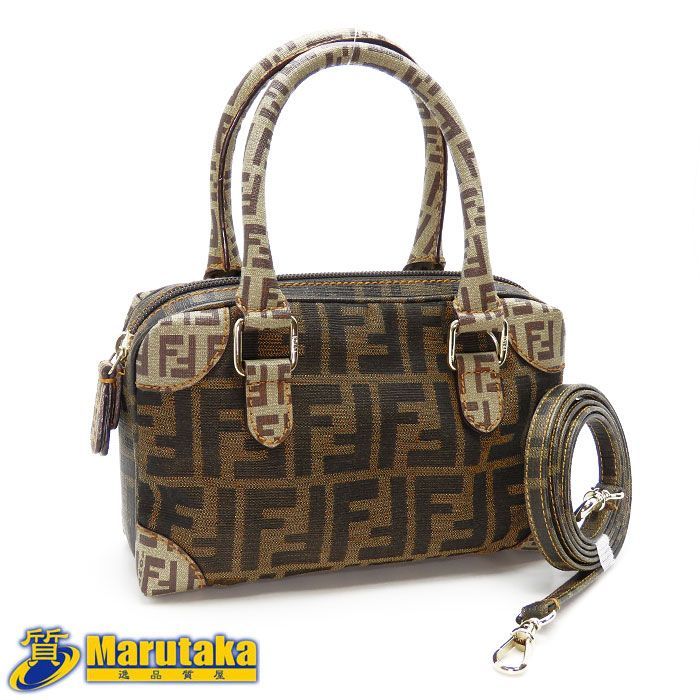 VINTAGE FENDI ZUCCA BROWN FF LOGO CANVAS LEATHER MINI PURSE